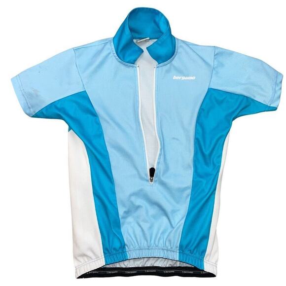 Bergamo cycling top made in Italy bicycle two tone blue zip up back pocket top - Picture 1 of 11